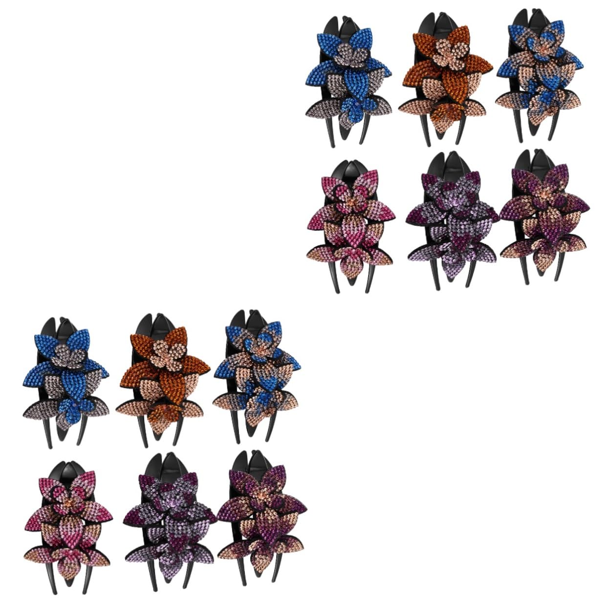 minkissy 12 pinzas de tres para el pelo, pinzas para el pelo, diseño floral, con purpurina, accesorios para el cabello con de imitación, horquilla de plástico para mujer, Corea del