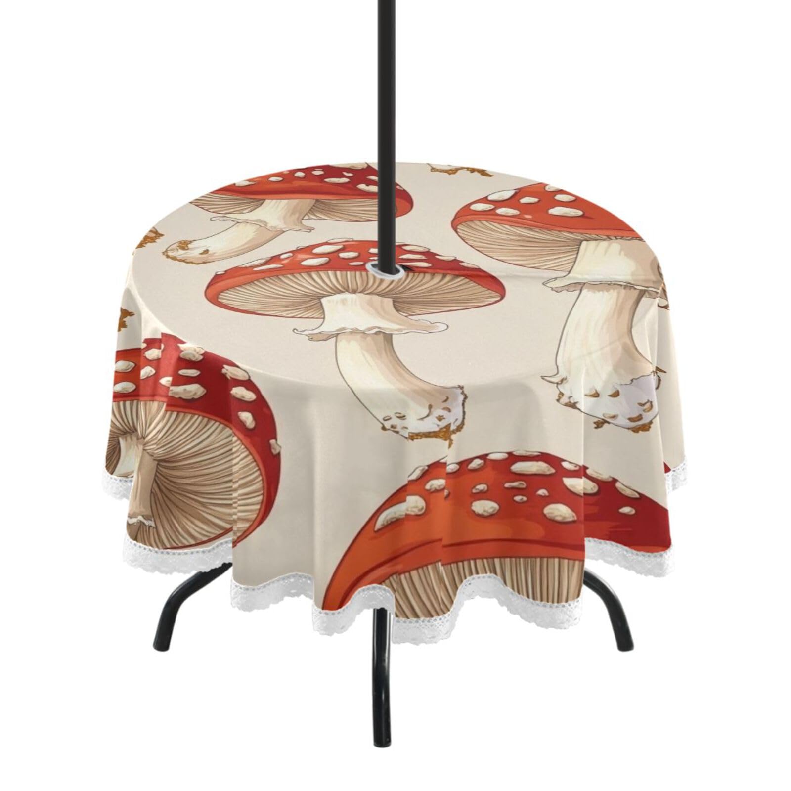 Ttgoth Mushroom Outdoor Table Cloth 152 cm Water Stain & Resistan Tablecloth Wipeable Table Cover with Parasol Hole & Zipper for Garden Patio Party Picnic