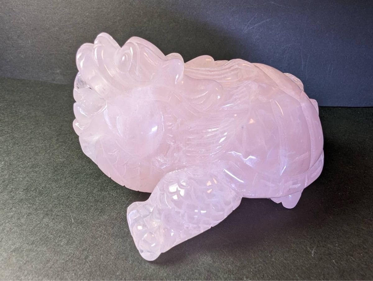 大型 高品質 マダガスカル産ローズクォーツ 龍亀（ロングイ） 置物2.45