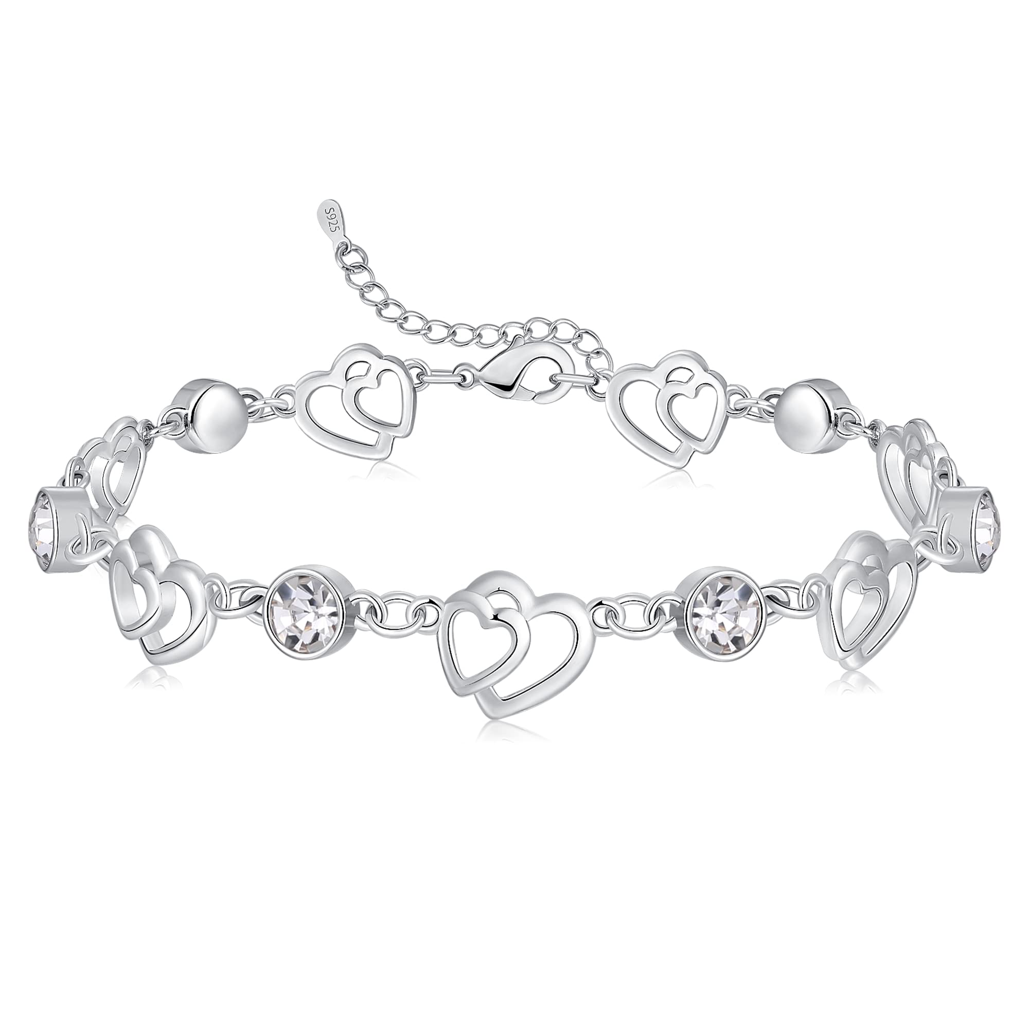 Cosie LilyRegalo San Valentín Mujer,Pulsera de Plata de Ley 925 con Amor Pulsera Corazón de Cristal para Novia Esposa Regalo de Joyería