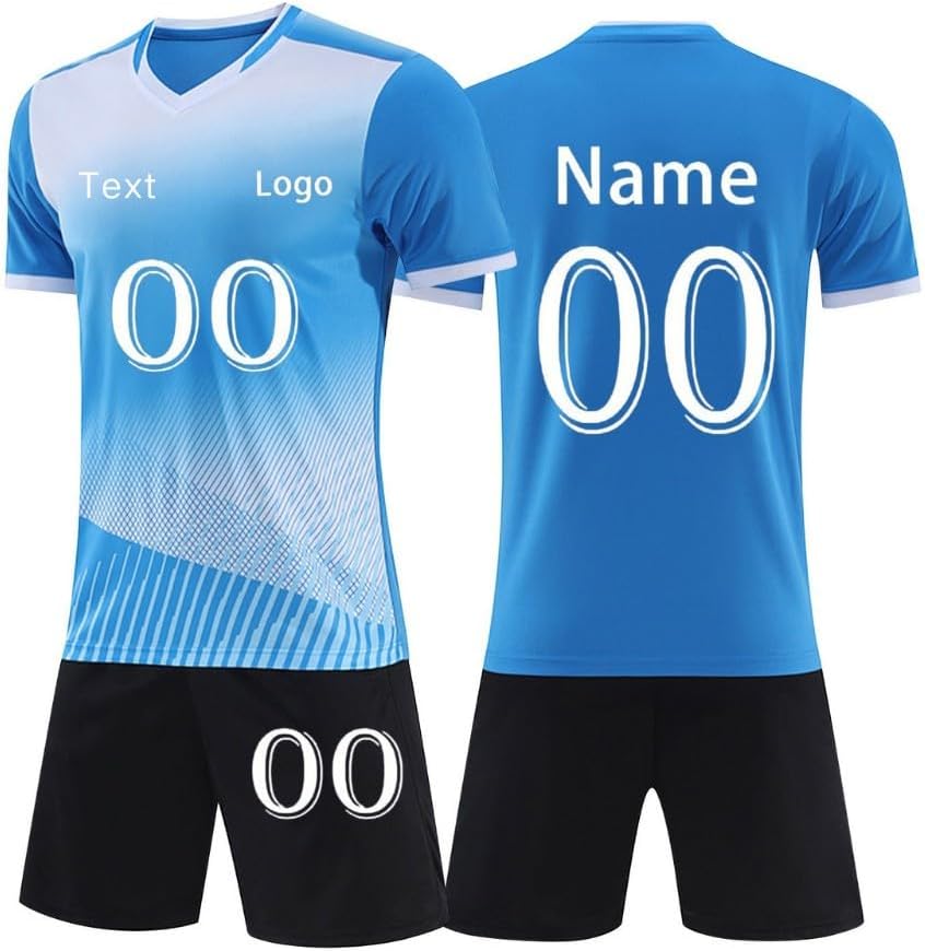 Custom Football Jersey for Youth Adult Kids, Personalised Football Uniform Shirts and Shorts with Name Number Team, Home Away Soccer Jerseys Youth Trainshirts Sets DIY Tracksuit Kits for Boys