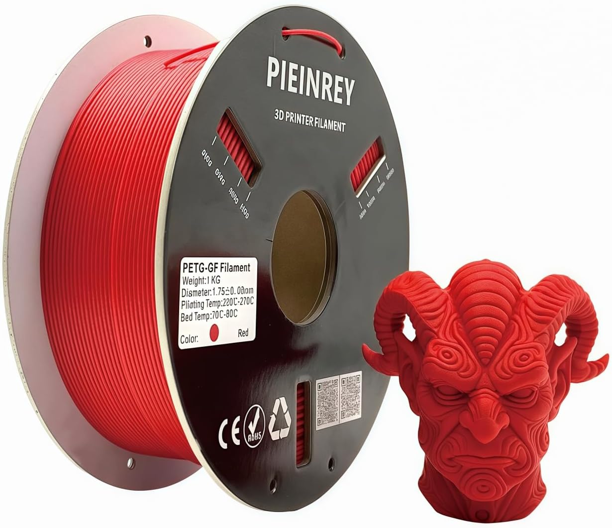 Reinforced Glass Fiber PETG Filament 1.75mm,PETG GF High Impact Resistance,Durability & Stiffness,Compatible with Bambu Lab Creality K1C,QIDI MAX3,FLASHFORGE, Prusa MK4 FDM 3D Printer,1 KG,Red