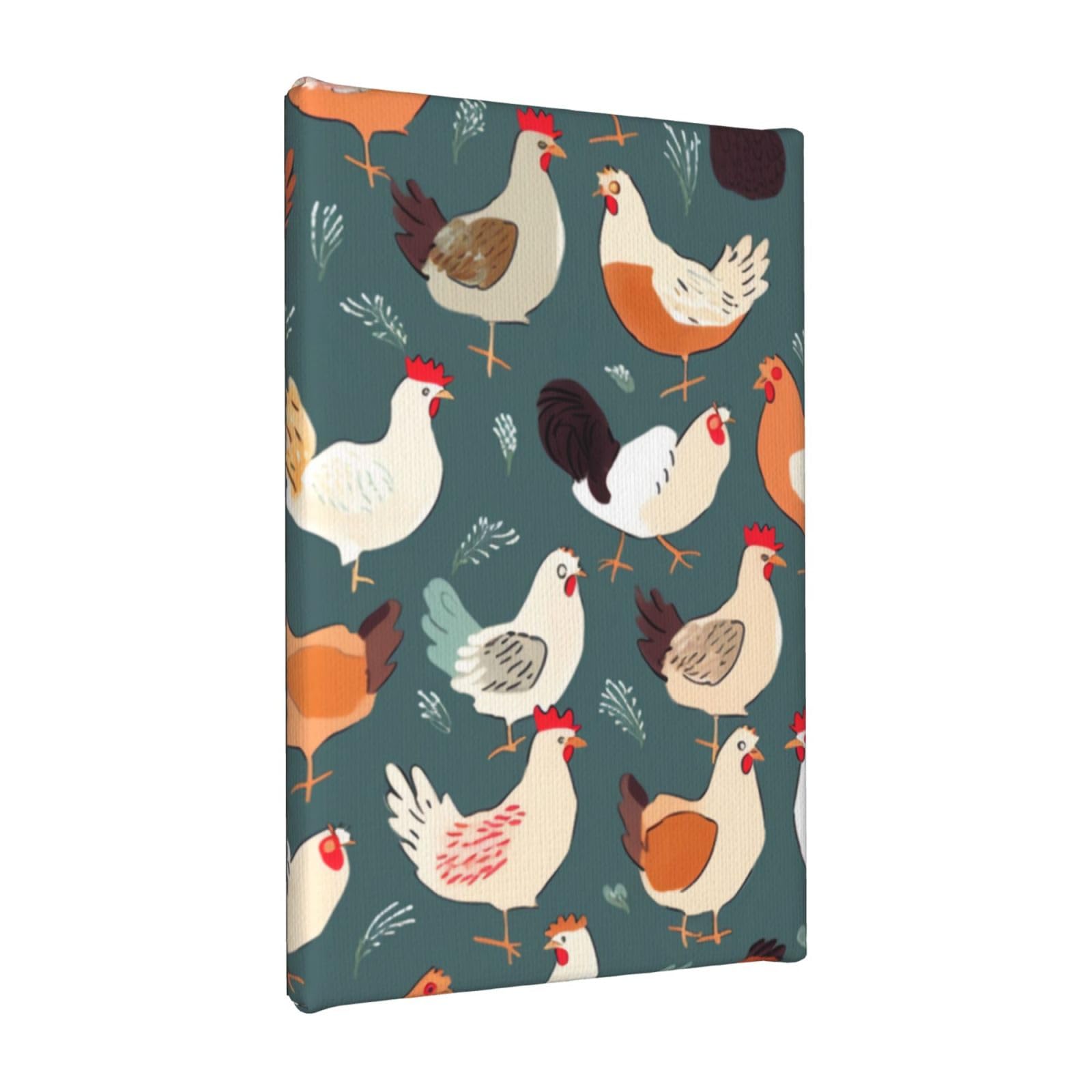 YKLJG Chicken Pattern Printed Wall Art Canvas Painting 20x30 CM Wooden Framed Picture Painting Artwork Prints for Bedroom Kitchen Home Office Decor