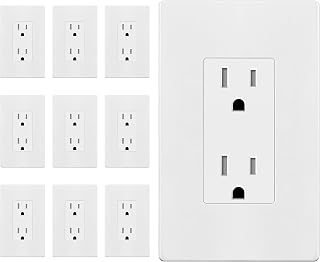 Enerlites 10-Pack Tamper-Resistant Decorator Outlets with Screwless Wall Plates, 15A 125V Self-Grounding UL Listed White Receptacles