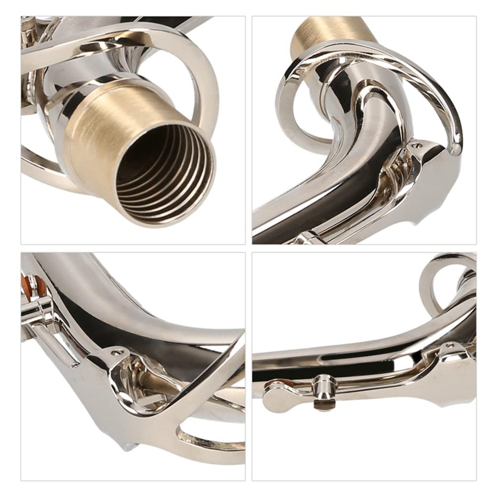 SaxofóN Alto con Cuello Curvado, Material de LatóN, SaxofóN, Instrumento de Viento de Madera, Accesorio de 2,5 Cm, Plateado