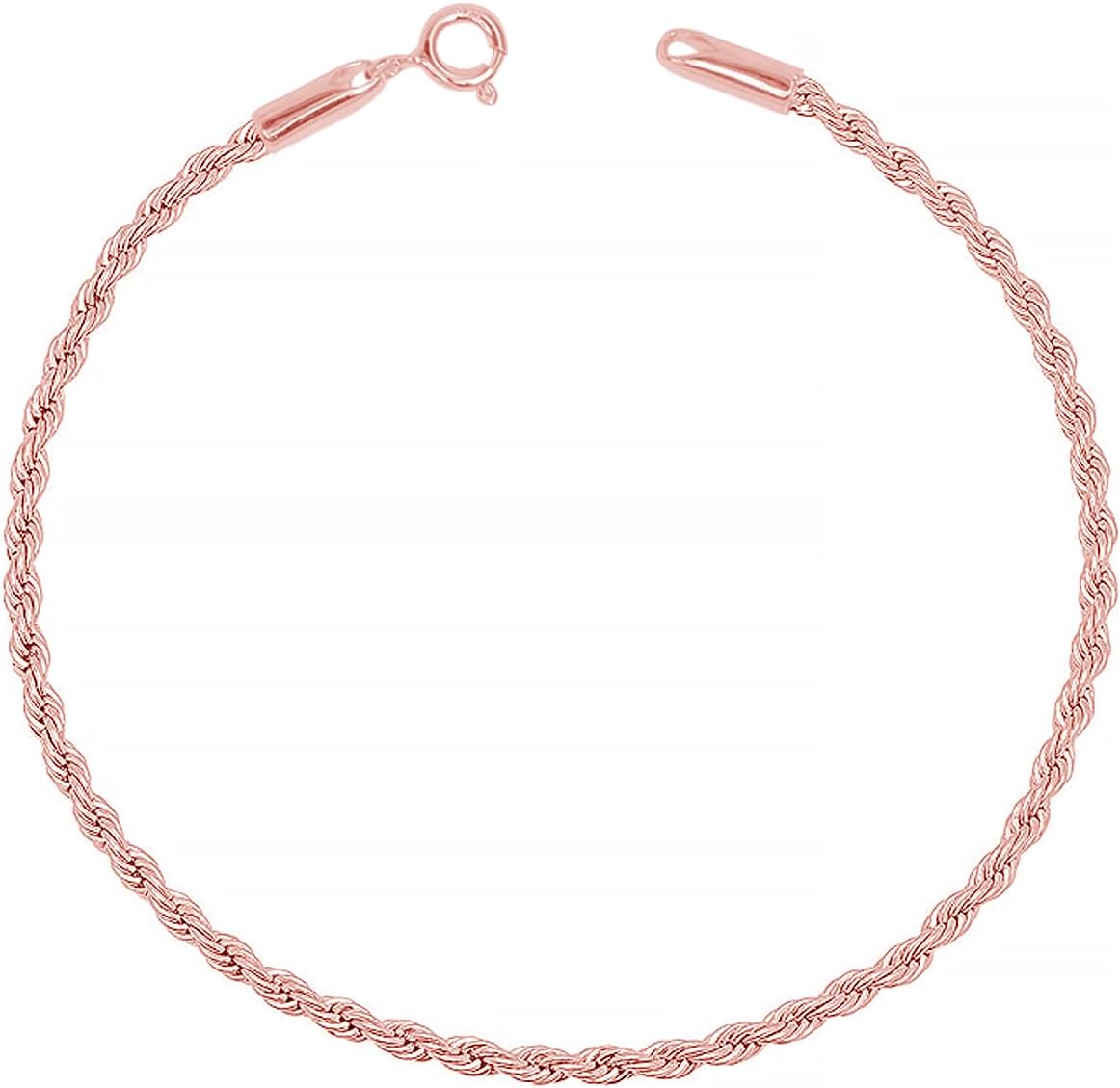 LeCalla 925 Sterling Silver 14K Rose-Gold Plated Ankle Bracelet Jewelry Solid 1.8 MM Diamond-Cut Braided Rope Chain Anklet for Women Teen with Spring Ring Clasp 9 Inches, Made in Italy