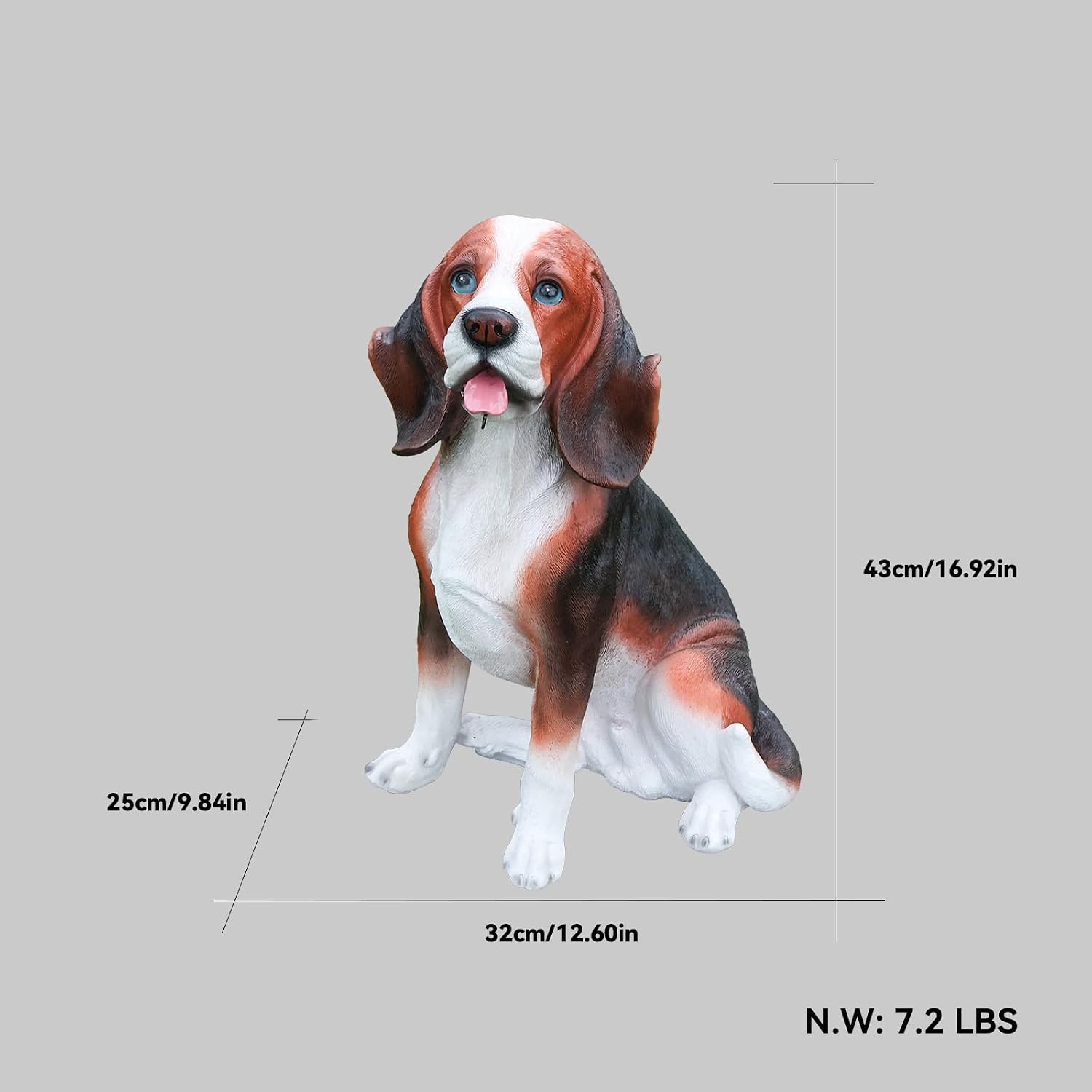 Realistic Large Beagle Dog Garden Statue - 17" Tall Sitting Animal Sculpture for Front Porch, Patio, Yard Decor - Outdoor Solar Light Figurine with Welcome Sign