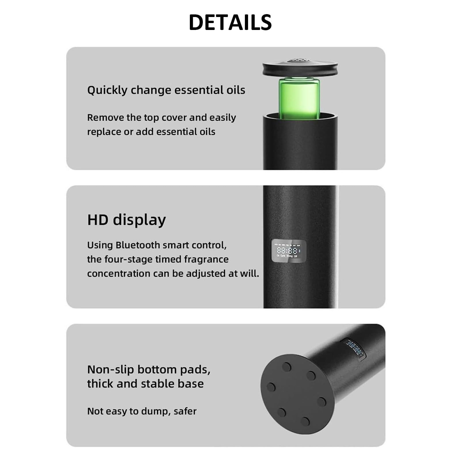 Macchina per profumare l'aria commerciale, diffusore di aromaterapia Bluetooth intelligente, diffusore di oli essenziali da 500 ml, copertura di 1500 m³, nebulizzatore a condensazione senza acqua(Blac