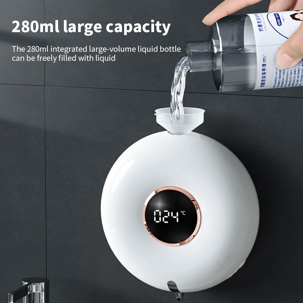 Dispenser automatico di sapone da 280 ml, ricaricabile, montaggio a parete, con sensore a infrarossi, per cucina e bagno, bianco