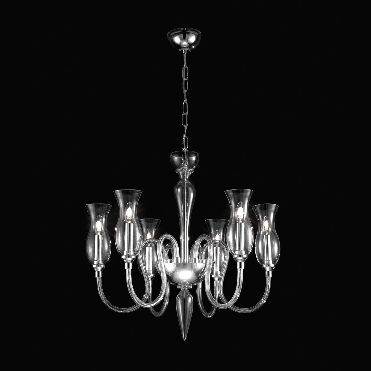 Murano Collection Murano Glass Chandelier Renier in Chrome Transparent Glass Handmade in Italy Luster Classic Transparent Crystal Lamp E14