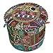 DK Homewares Ottomane Tradizionale Pouf Hassock Rotondo Verde Patchwork Ricamato Cotone Pouf Soggiorno Pouf Decorativo poggiapiedi Pouf | (16x16x13 Pollici / 40 cm) | Solo Copertura immagine