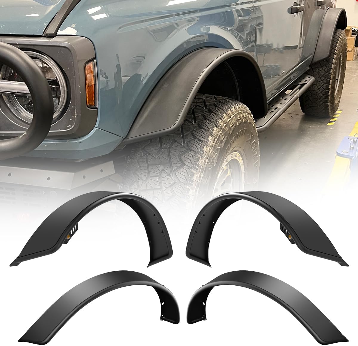 ROXX Wheel Fender Flares Compatible with Ford Bronco 2021 2022 2023 2024 2025 2 Door 4 Door, Front and Rear Wheel Cover Protector, Side Tires Fender Flare Kit with Eagle Eye Lamp, 4PCS