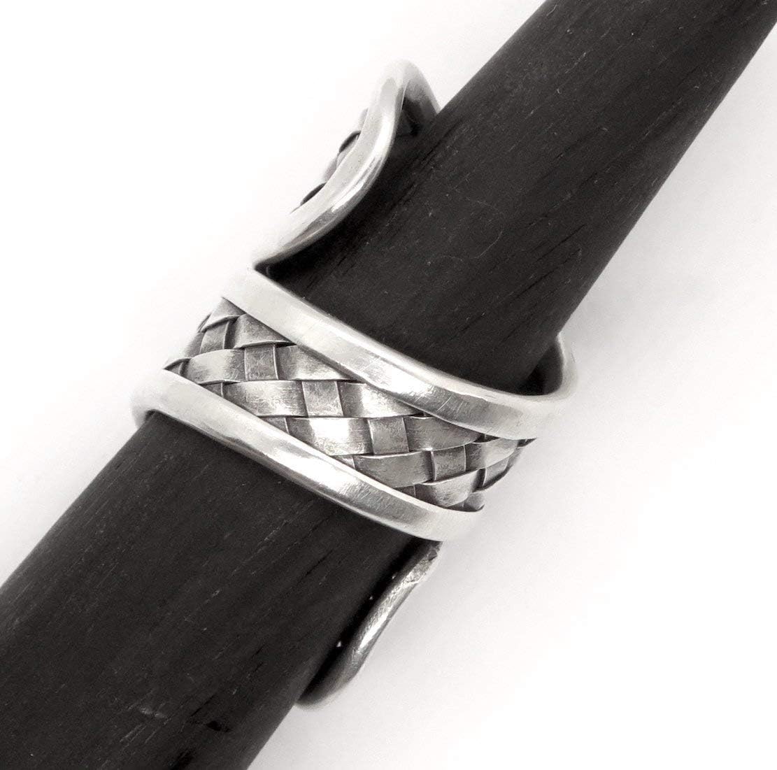 Handmade Braided Sterling Silver Long Statment Ring, Spiraling Boho Gypsy Tribal Silver Weave Ring, Adjustable to sizes 6-11, Also as Thumb Ring, Gift for Her - Image 8