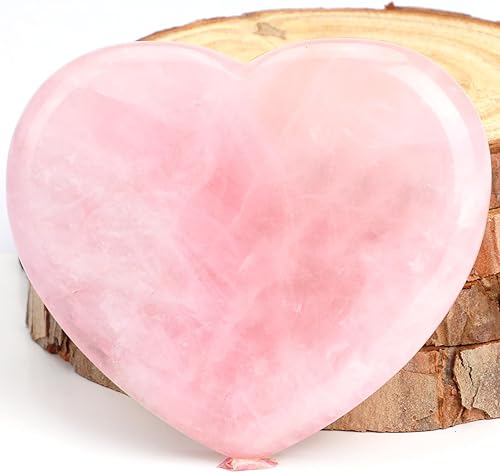 Miniatura 5 de Corazón de cuarzo rosa natural de 2.9 pulgadas (0.4 pulgadas), piedra de corazón grande, cristales de palma pulidos con forma de amor y piedra