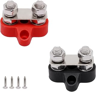 Bus Bar 250A, 3/8" Studs Power Distribution Blocks, Battery Buss Bar, 12V- 48V DC Positive & Ground Battery Busbar with Cover for Car Boat RV Solar Electrical System, Red & Black 2Pcs