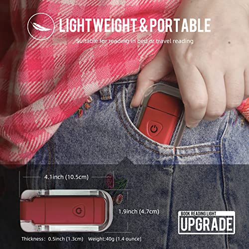 Image of EGWASER Book Light for Reading in Bed, USB Rechargeable Clip on Book Lights, 3 Brightness Adjustable Dimmable Bookmark Light for Eye-Protection, Reading Lamp for Bookworms, Travel (2-Pack Red)