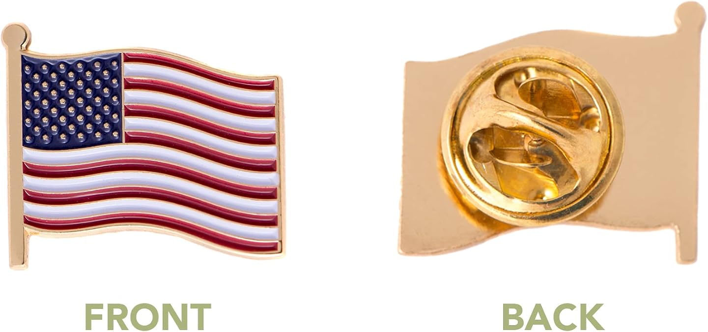 Desert Cactus USA Flag Lapel Pin United State of America Made of Metal for Formal Wear, Bag and Hat Jewelry, and Tie Tack (Waving Flag Lapel Pin Gold)