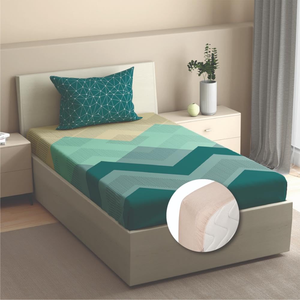Wakefit Cotton Fitted Bedsheet | 200 TC Elastic Fitted Sheet, Single Bed Bedsheet Checkered with 1 Pillow Cover | Michele - 72X36 Inches,Multicolor
