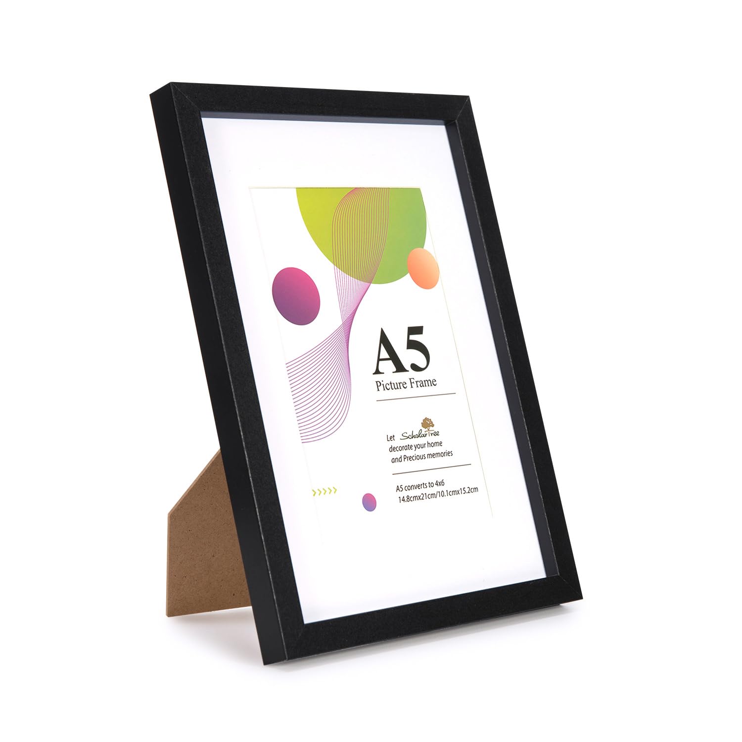 Scholar Tree A5 Frame, 1 Pack A5 Black Frame, Black Picture Frames 21 X 14.8 cm, Wooden Photo Frames with 6x4 Mount