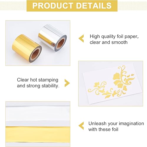 Miniatura 3 de SUPERFINDINGS 2 rollos de papel de aluminio de transferencia de calor, hojas de transferencia de papel de aluminio dorado y plateado, rollos de