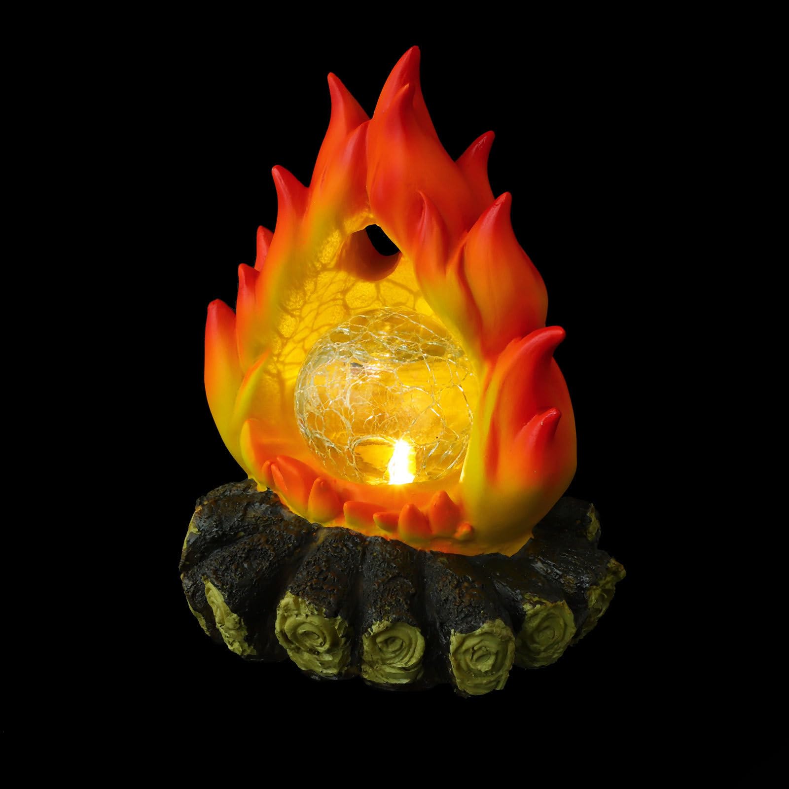 Solar Lagerfeuer Nachtlicht mit Realistischem Flammeneffekt aus Kunstharz Solarbetrieben als Dekoration für Outdoor und Festlagerfeuer bei Halloween und Weihnachten