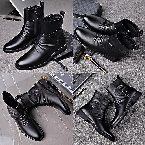 Keilinia Men's Black Leather High-top Dress Ankle Boot,2023 New Fall Winter Fashion Zip Plain Toe Business Casual Short Boots3