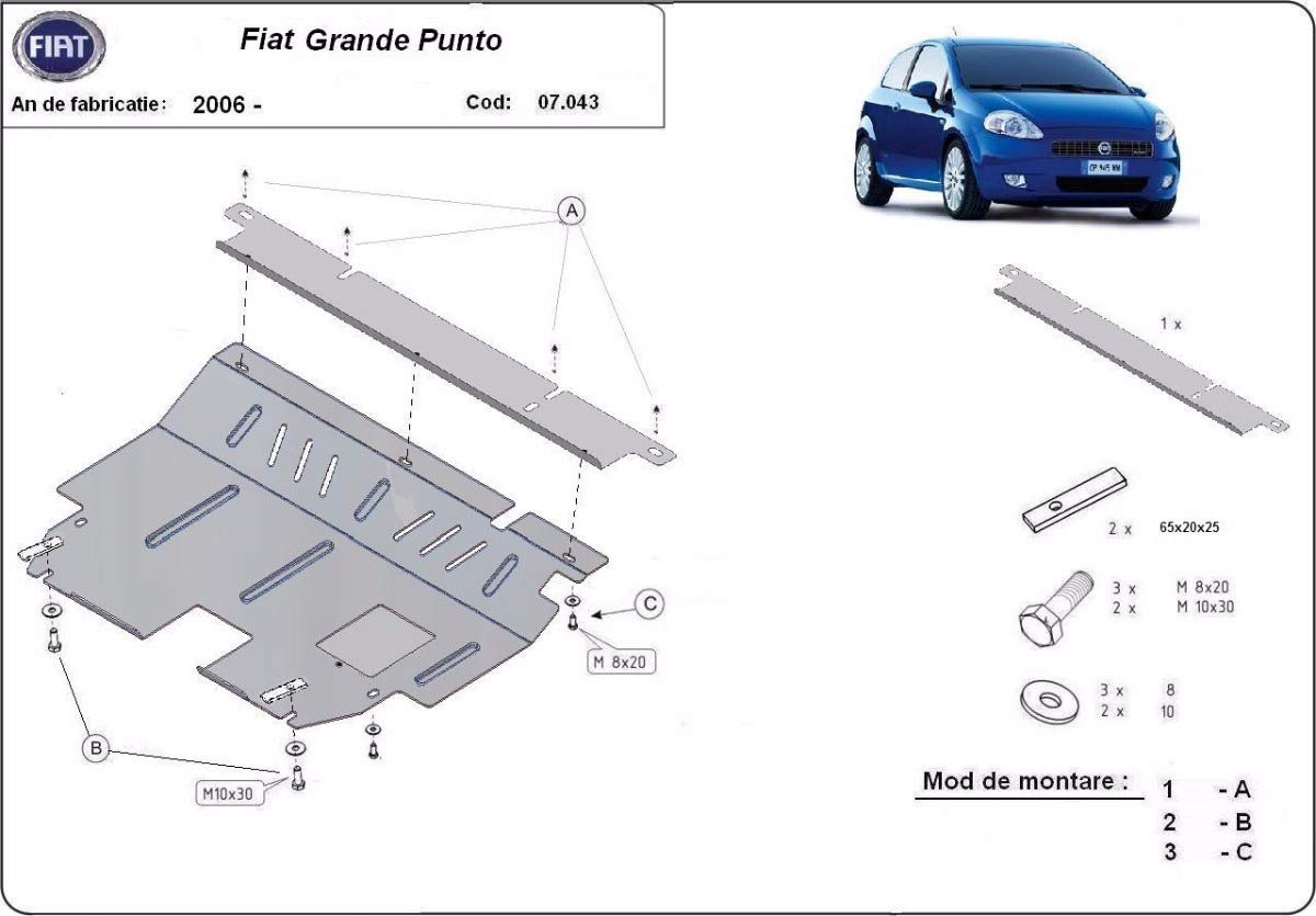 Protezione motore in metallo compatibile con Fiat Grande Punto (2006-2018)