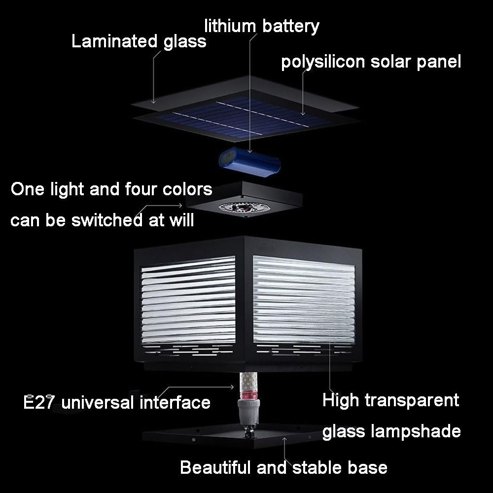 Lampy kolumnowe E27 Nowoczesna minimalistyczna lampa solarna z przezroczystą szklaną lampą podłogową na zewnątrz Latarnia do ogrodu na świeżym powietrzu Regulowane lampy Stigma z 4 źródłami światła