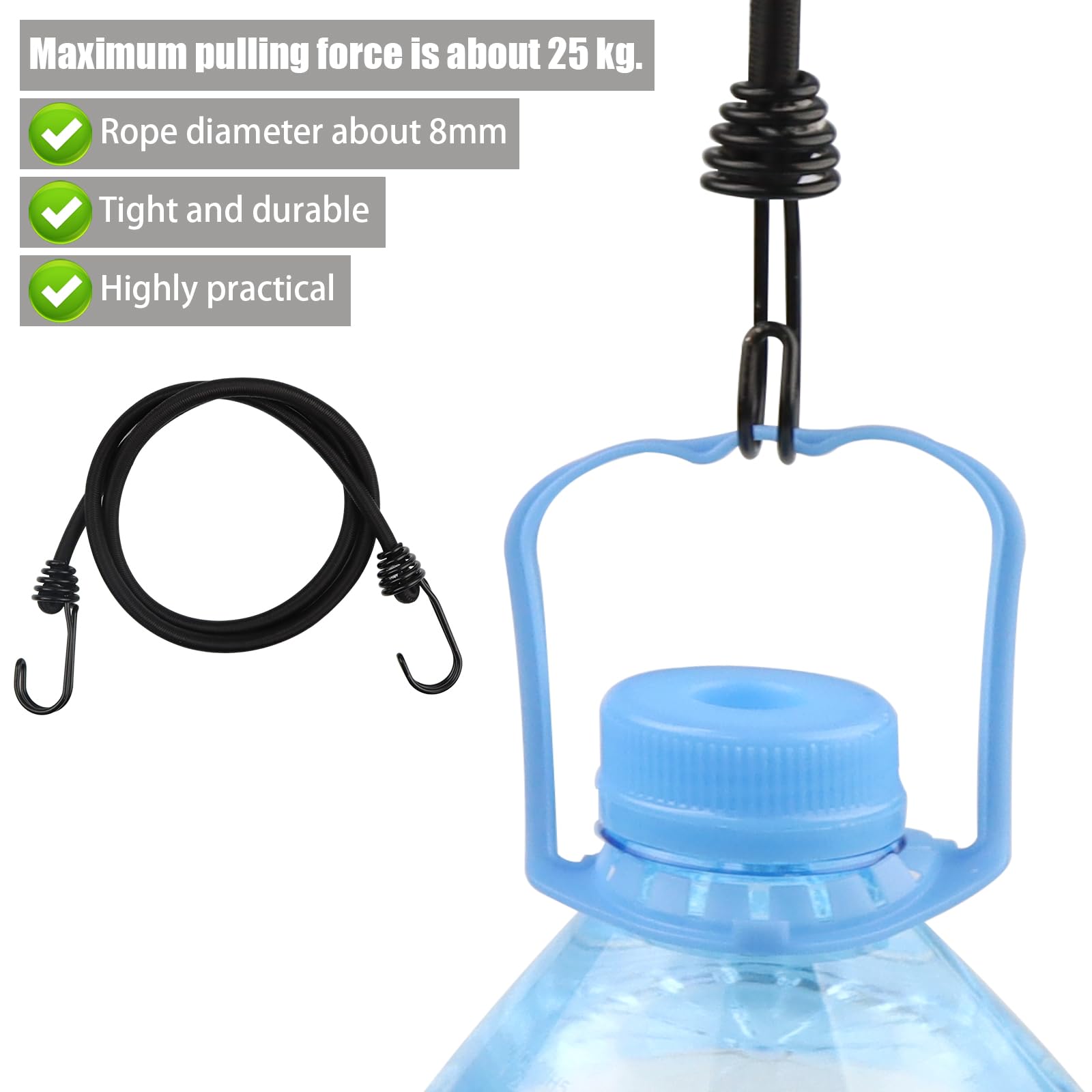 DRERIO Bungee Cord with Double-row Hook 2m Heavy Duty Bungee Straps, Luggage Tie Downs Black Elastic Rope with Metal Hooks - Image 4