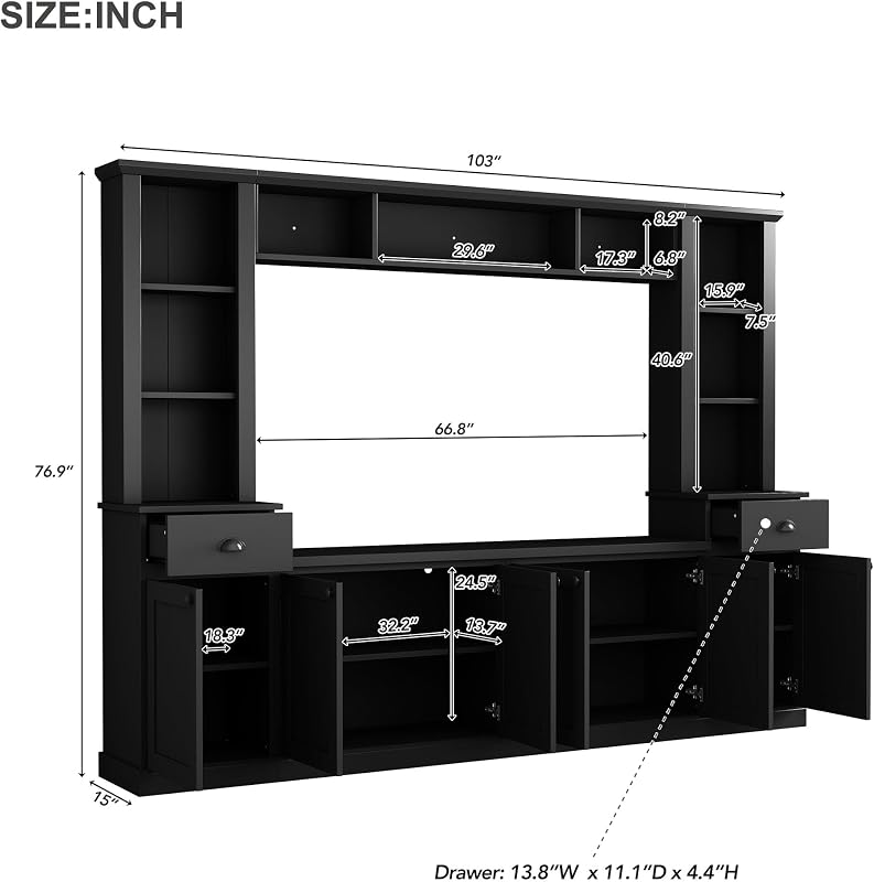 Wall Unit Entertainment Center with Bridge for 75in TV image 3