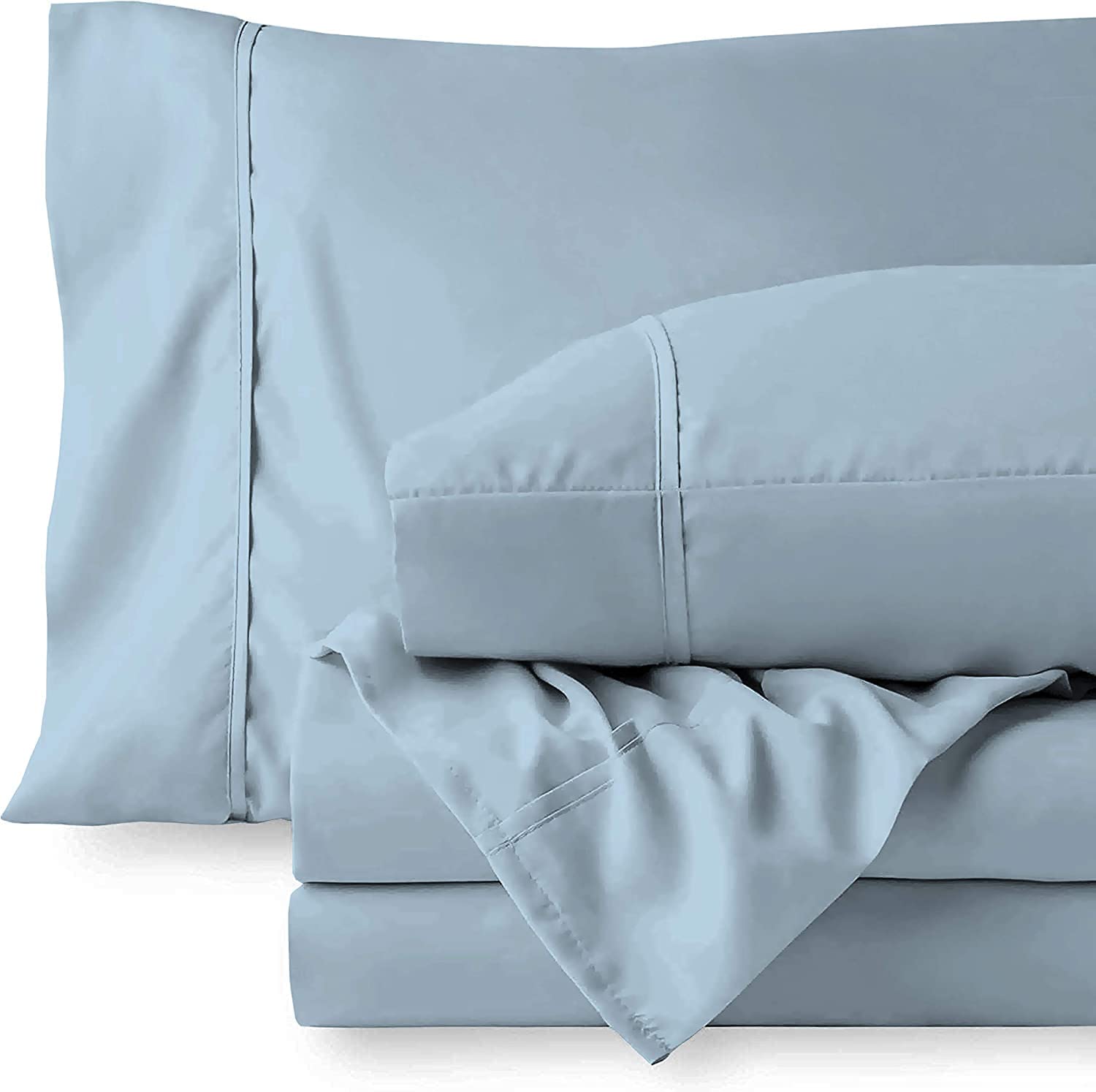 400 Thread Count Sheet Set of 4 Piece - 100% Egyptian Cotton Bed Sheet Sets - Luxury Sateen-Finish Long Staple Combed Cotton -45 CM Deep Pocket of Fitted Sheet, Light Blue Solid, Single Size