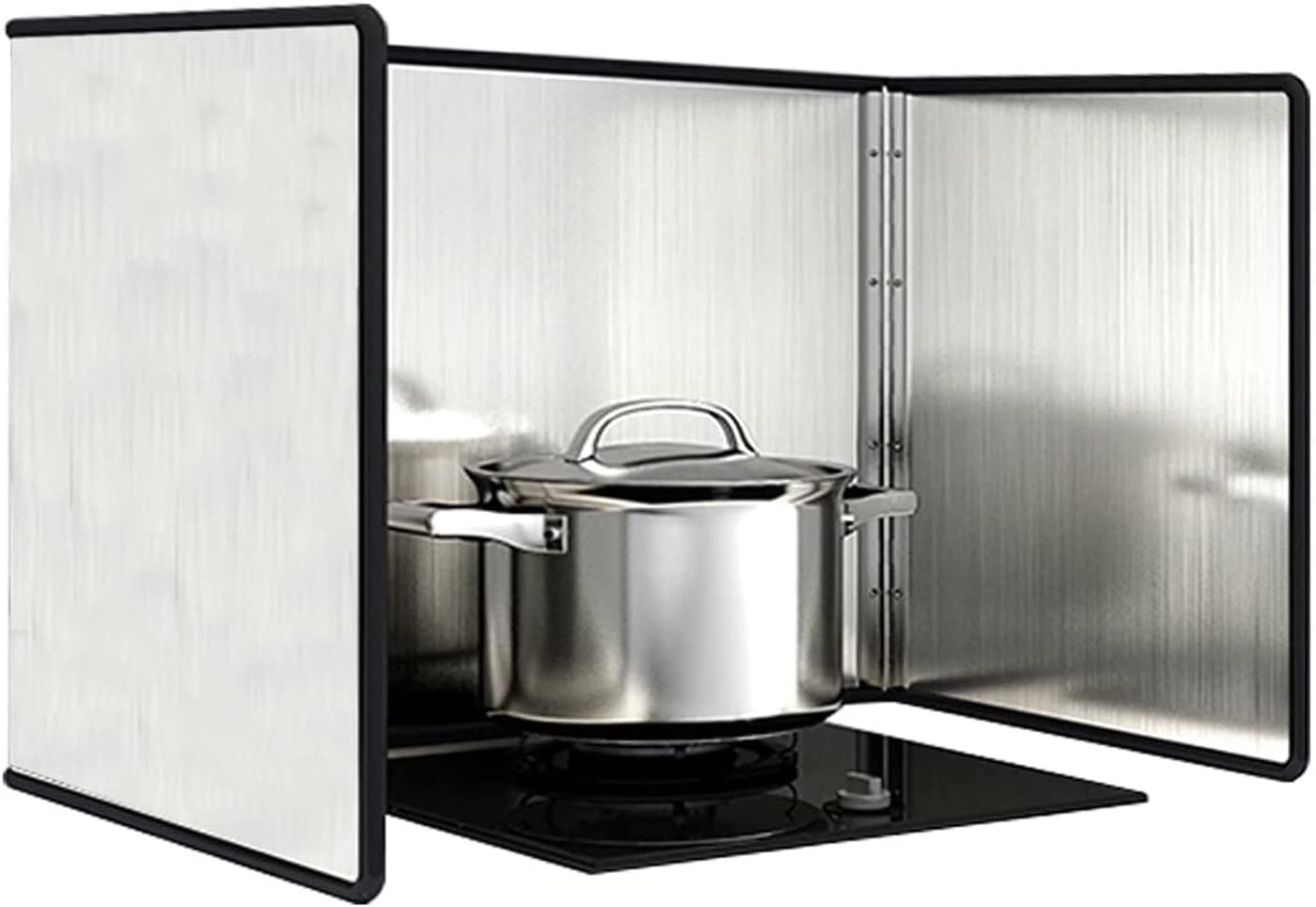Foldable Stainless Steel Kitchen Splatter Guard - 3-Sided Anti-Splatter Shield for Frying Pan, Oil Splash Guard, Easy Clean, Silver Color, Perfect for Home Cooking