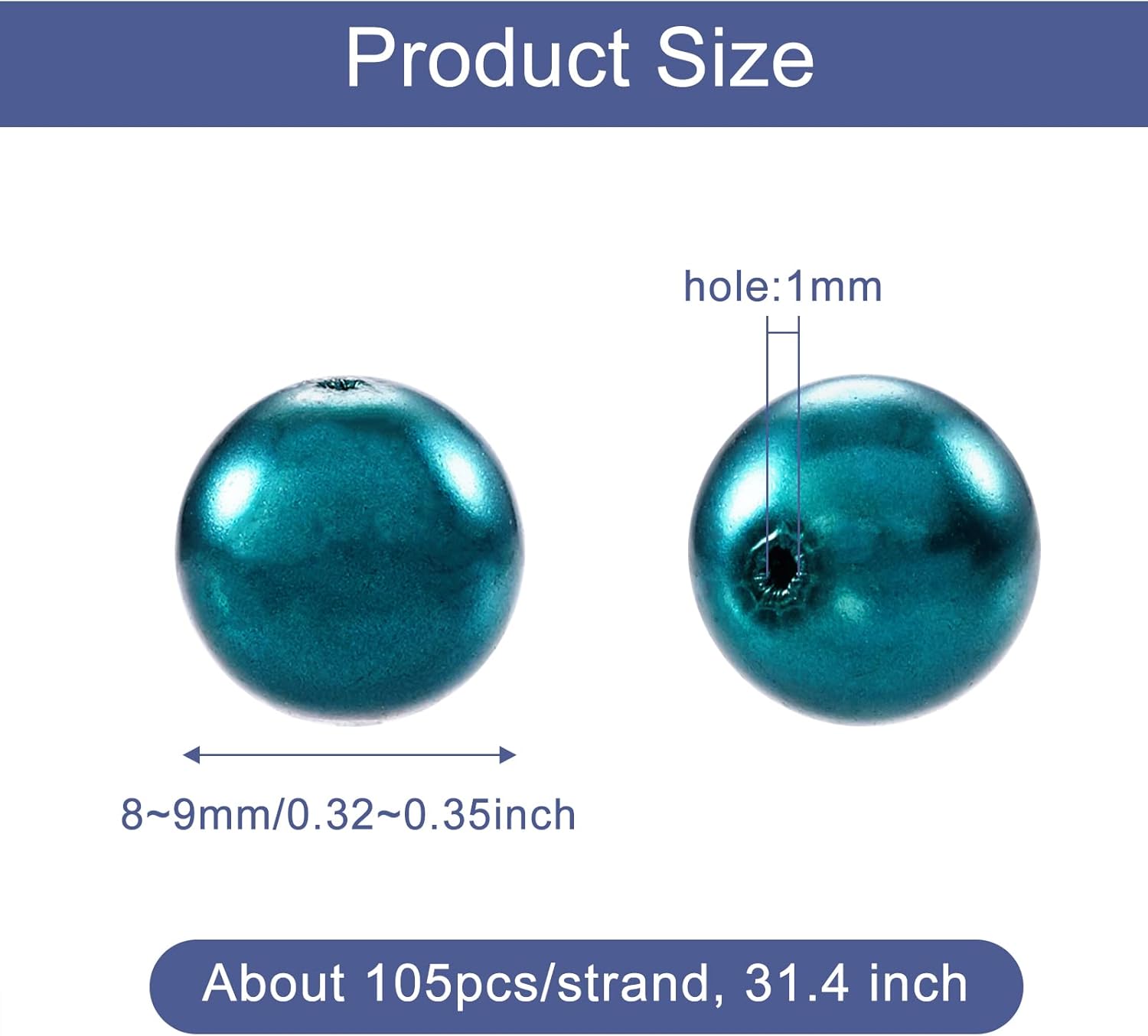 KISSITTY 105pcs/strand 8mm Teal Satin Luster Glass Round Pearl Spacer Bead Loose Beads for DIY Jewelry Craft Making 31.4" - Image 6