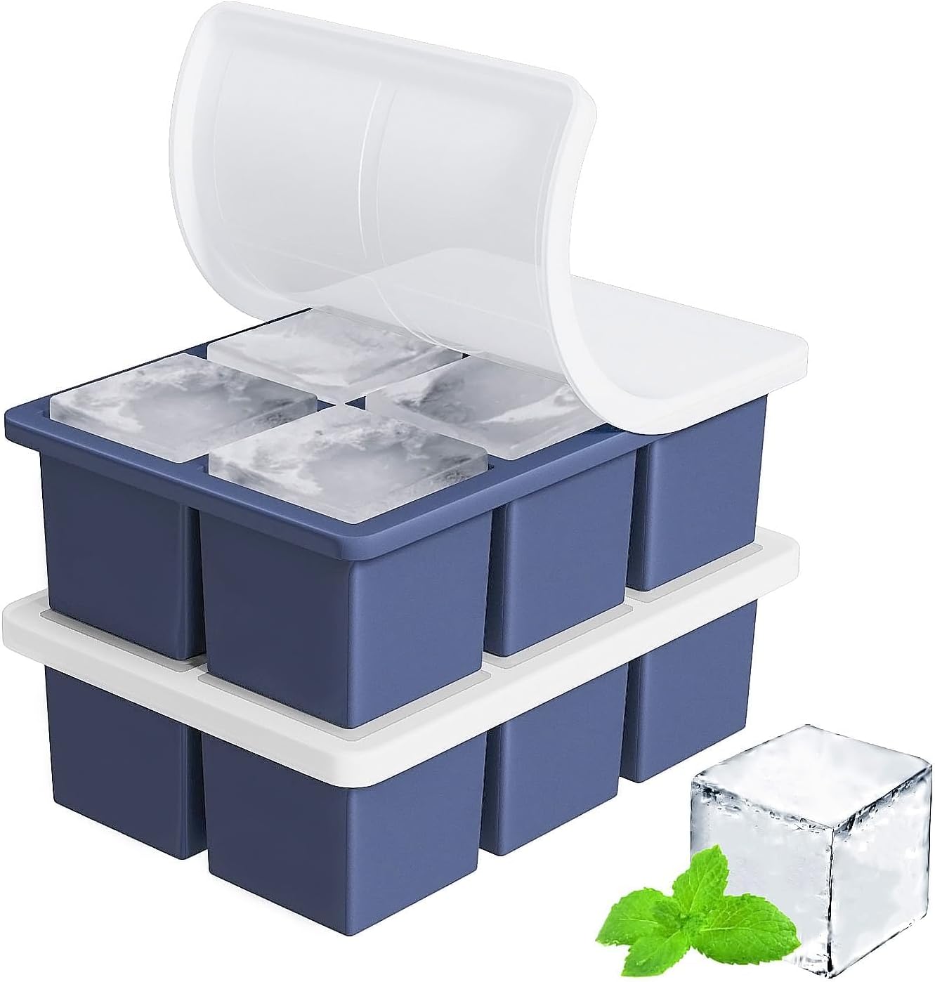 Large Ice Cube Tray for Whiskey – 2 Pack Silicone Big Square Ice Cube Maker, 2 Inch Giant Ice Cube Molds for Cocktails, Bourbon, Scotch & Old Fashioned Drinks, Slow Melting Ice Trays