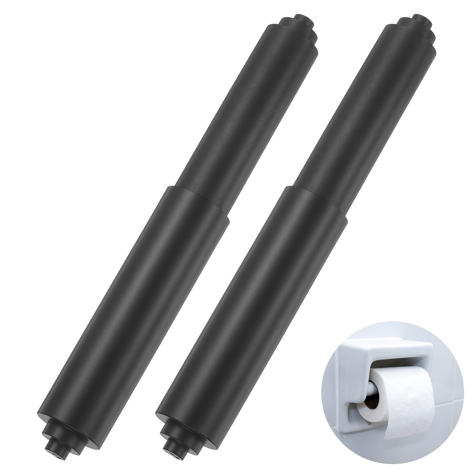sourcing map 2PCS Toilet Paper Holder Roller, 4.6" to 7" Retractable Bathroom Tissue Roll Holder Toilet Paper Spring Rod Replacement Plastic for Washroom Bathroom, Matte Black