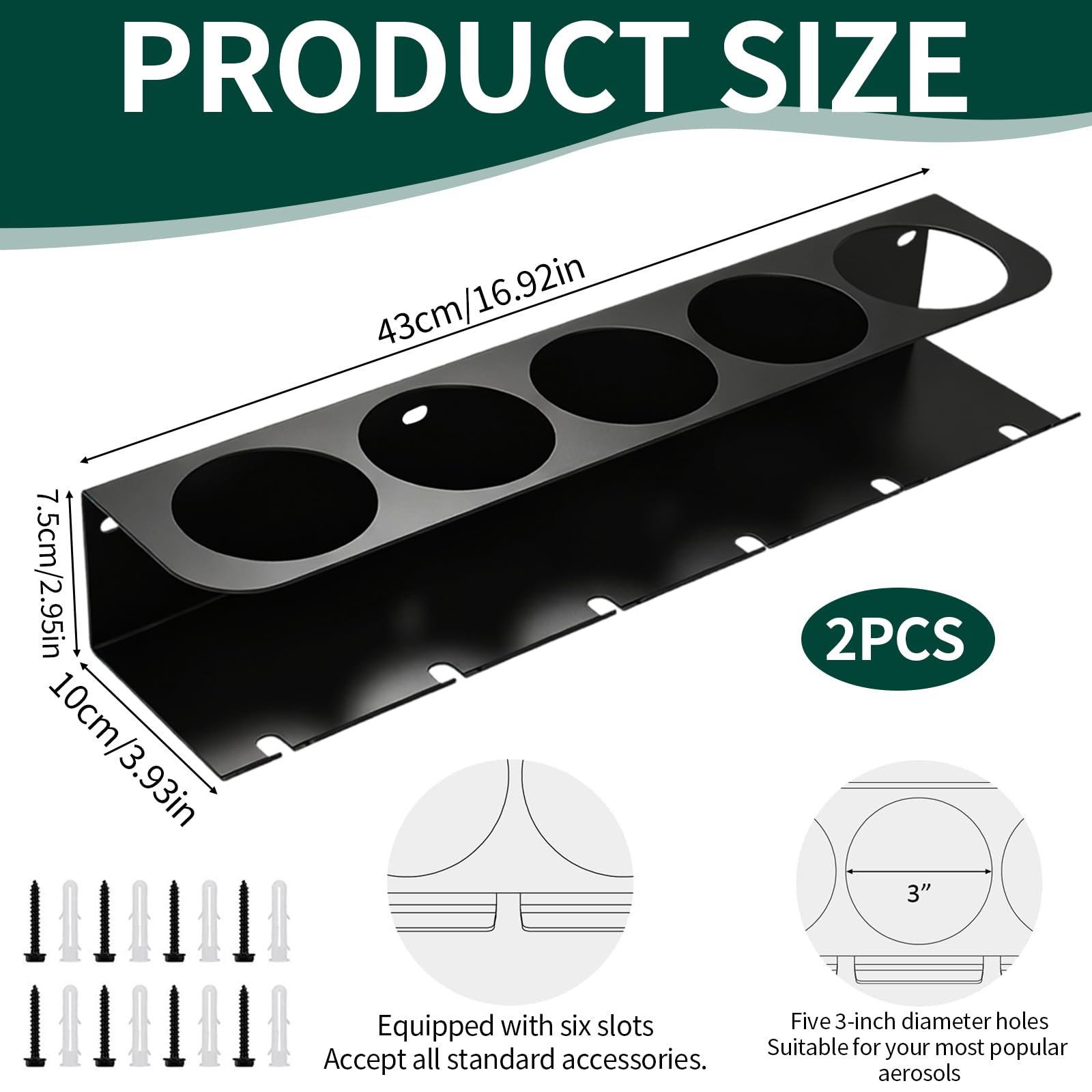 Lot de 2 supports de bombes pulvérisateurs avec 5 trous et 6 fentes - Pour garage, magasin et maison
