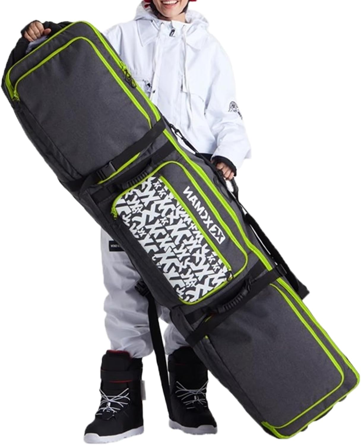 Padded Snowboard Bag with Wheels, Heavy-Duty Wheeled-Ski Travel Bag, Storage Ski Board Boots, Helmet, Jacket for Flying Air Travel, 65 Inch (Extendable To 80.7 Inch)