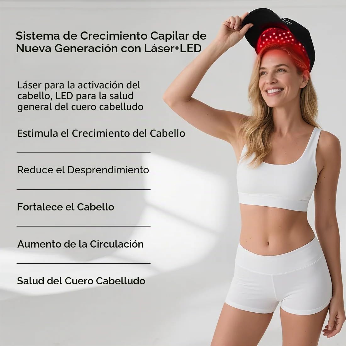 MEGELIN GrowLux Gorro de terapia de luz roja – 405 LED (630 nm + 810 nm + 850 nm) – Optimiza la circulación sanguínea y promueve el crecimiento del cabello – Gorro recargable para hombres y mujeres