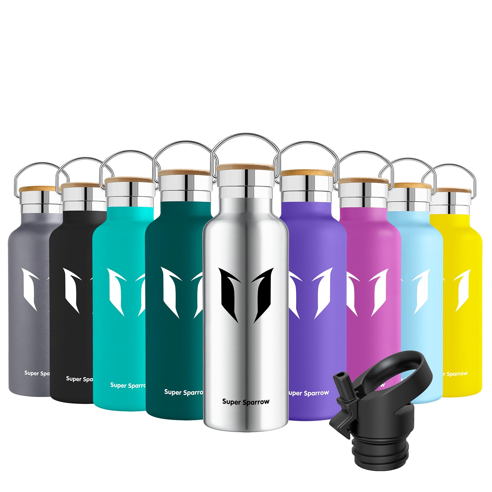 Super Sparrow Borraccia Termica - Bottiglia Termica Senza Perdite - 350ml/500ml/620ml/750ml/1L - Senza BPA Borracce Bambini - Per Scuola, Sport, Campeggio, Palestra, Ciclismo - Con 2 Tappi