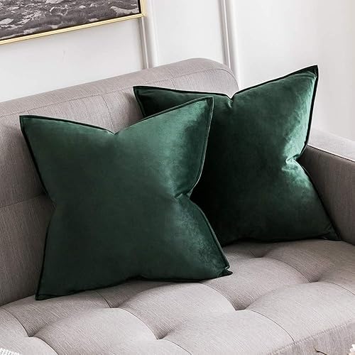 Miniatura 1 de MIULEE - Paquete de 2 fundas de almohada decorativas de terciopelo suave verde militar, fundas de cojín cuadradas sólidas para sofá, dormitorio y