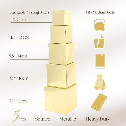 Vista 20 de UNIQOOO Juego de 5 cajas de regalo de Navidad con purpurina roja con tapa, tamaño surtido, cajas cuadradas anidadas de recuerdo de boda, caja