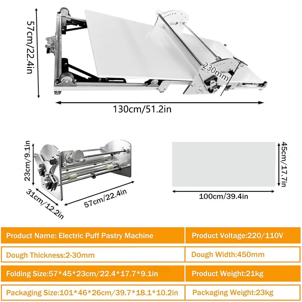 Sfogliatrice Elettrica Professionale in Acciaio Inox Piano in PE per Uso Alimentare Spessore Regolabile (2-30 mm) Sfogliatrice da Banco Pieghevole per Pasta di Zucchero e Croissant