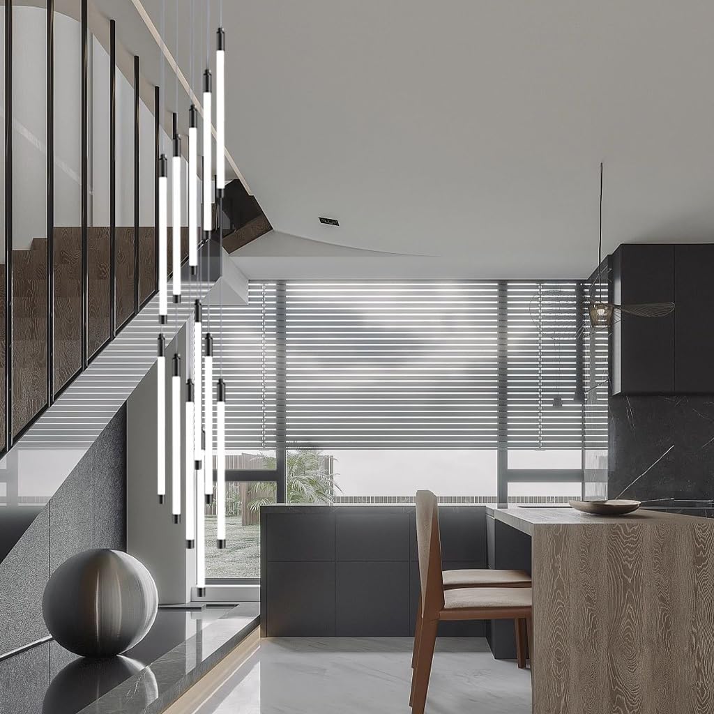PCXEHUYP Modern Black Spiral Chandelier with 12 LED Lights Height Adjustable Foyer Pendant Light for Entrance Staircase Lobby Living Room Villa Lighting