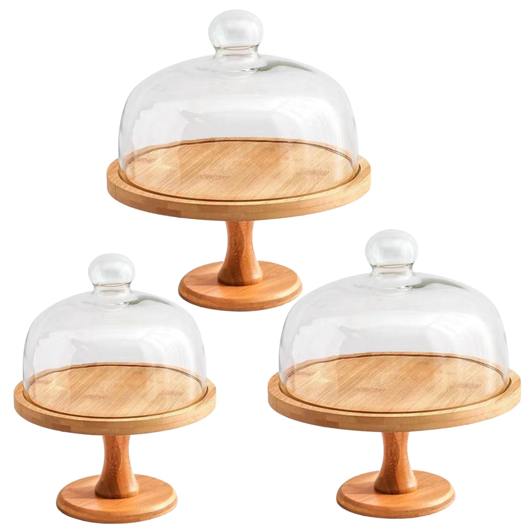 Soporte para tartas con tapa, cubierta de madera desmontable para tartas, platos multifuncionales para cupcakes, para fiestas, postres, quesos, frutas y almacenamiento