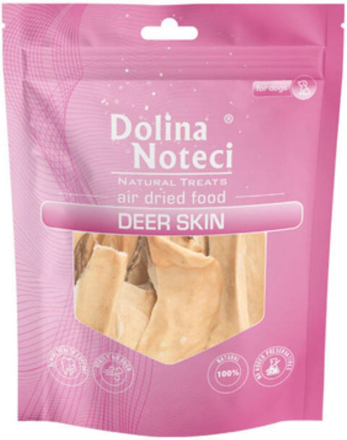 Dolina Noteci SNACKS for DOGS Healthy Nutritious Air Dried FOOD (100g, Deer Skin)
