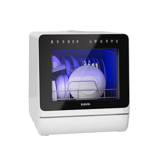 HAVA 2025 NEW Upgraded Countertop Dishwasher with Water Softener and Enhanced Energy Efficiency, Portable Dishwasher with 8 Wash Programs, Child Lock & Delayed Start Function, No Installation Needed