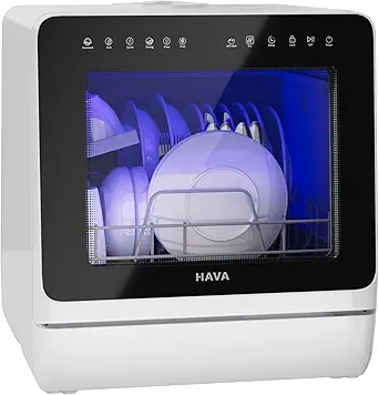 HAVA 2025 NEW Upgraded Countertop Dishwasher with Water Softener and Enhanced Energy Efficiency, Portable Dishwasher with 8 Wash Programs, Child Lock & Delayed Start Function, No Installation Needed