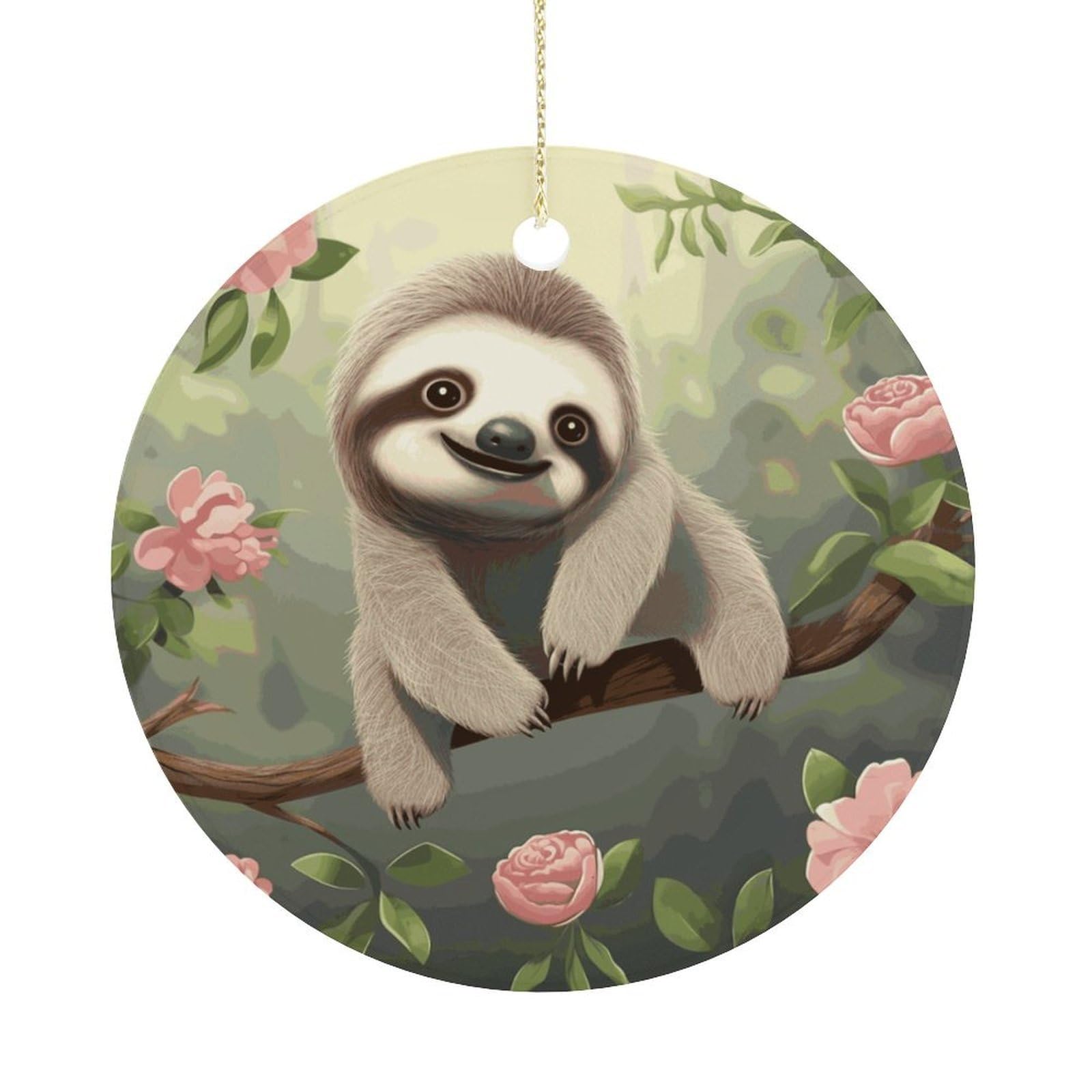 Cute Baby Sloth Christmas Ornaments Colorful Round Ceramic Ornament Christmas Hanging Decor Christmas Tree Decorations Xmas Keepsake for Women Men Xmas Holiday Party