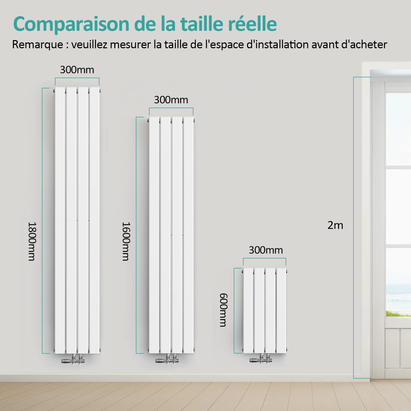 EMKE Radiateur à Eau Chaude 60x30 cm, Radiateur plat Double couche connexion centrale, Montage mural vertical design, Blanc