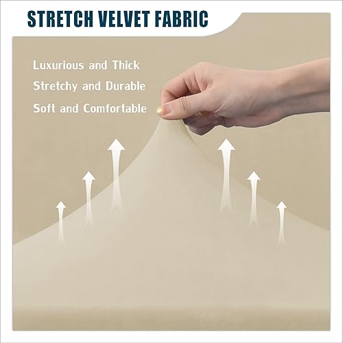 Miniatura 6 de 7 fundas de terciopelo elástico para sofá, para 1 funda de base, funda para sofá de 3 cojines y 3 fundas de respaldo, para muebles de sala (beige,